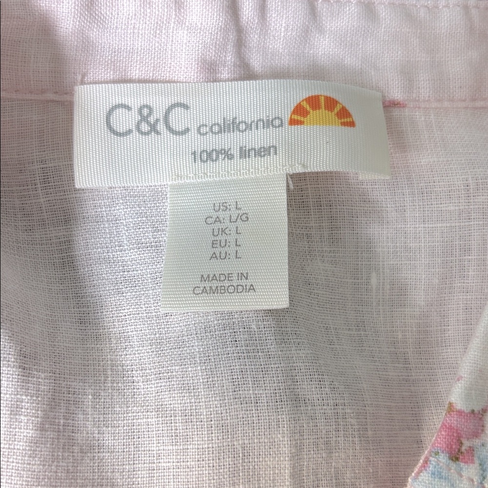 C & C California Button Up Ladies Shirt W/Collar V-Neck 100% Linen Size Large - Picture 6 of 7